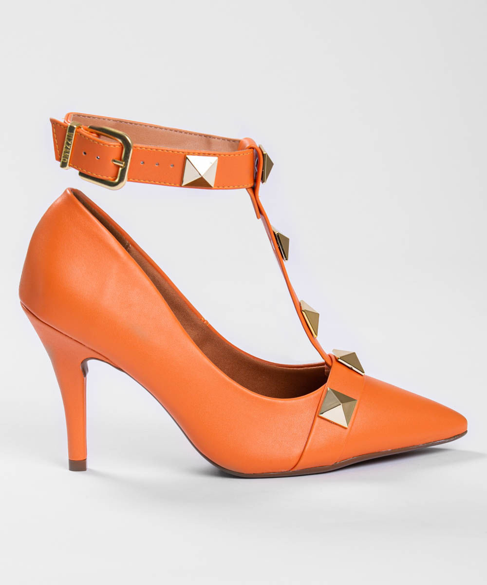 scarpin vizzano laranja tira tornozelo spike - estrelalojas